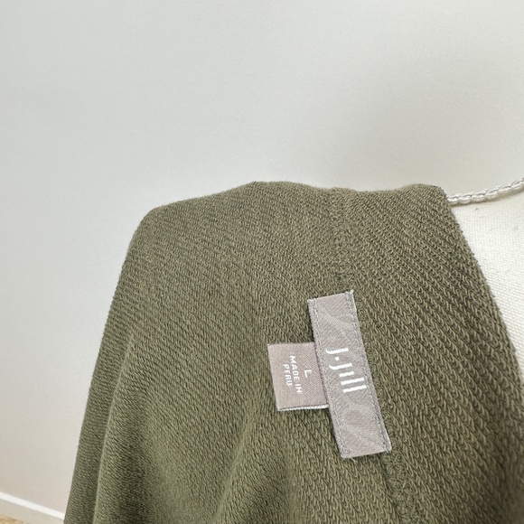 J. Jill Large Knit Blazer Open Waterfall Front Long Sleeve Khaki Pockets Womens - Picture 8 of 10